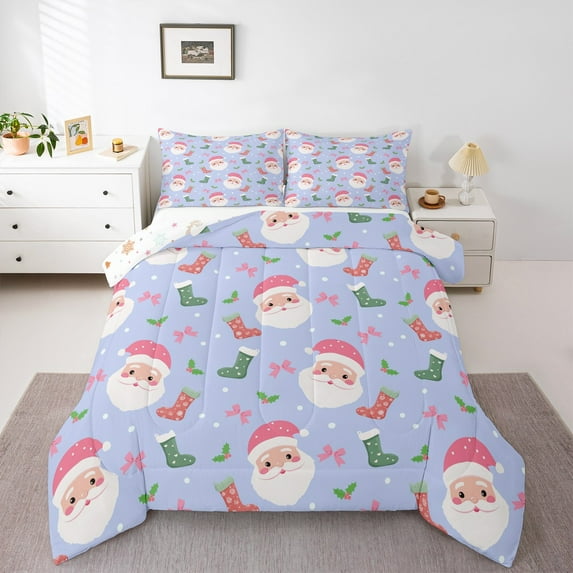 Castle Fairy Santa Claus Bedding Comforter Set 2pcs for Boys Girls,Merry Christmas Xmas Twin Comforter Sets Microfiber,Polka Dots Bow Breathable Bedding Set,Breathable Home Decor,Reversible