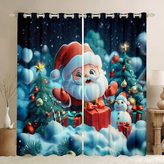 Castle Fairy Santa Claus Black Out Curtains for Teens,Christmas Snowman Curtains Pack of 2 (42x63 Each),Festival Xmas Bedroom Curtains,Lightweight Room Decor