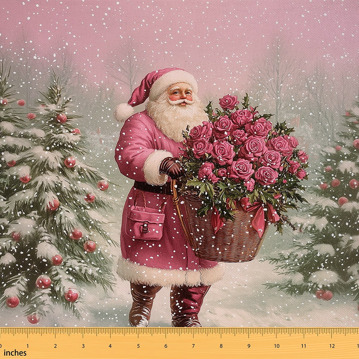 Castle Fairy Santa Claus Fabric by the Yard 3 Yards for Girls,Merry Christmas Sewing Fabric,Chic Flower Rose Fabric for Sewing,Super Cozy Room Decor