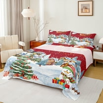 Castle Fairy Santa Claus Snowman 3Pcs Twin Sheet Sets for Preppy Children Teens,Merry Christmas Tree Twin Fitted Sheet,Xmas Festival Theme Breathable Flat Sheet,Microfiber Bedroom Decor
