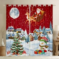 Castle Fairy Santa Claus Snowman Black Out Curtains for Preppy Children Teens,Merry Christmas Tree Curtains Pack Of 2 (42X63 Each),Xmas Festival Theme Bedroom Curtains,Microfiber Bedroom Decor