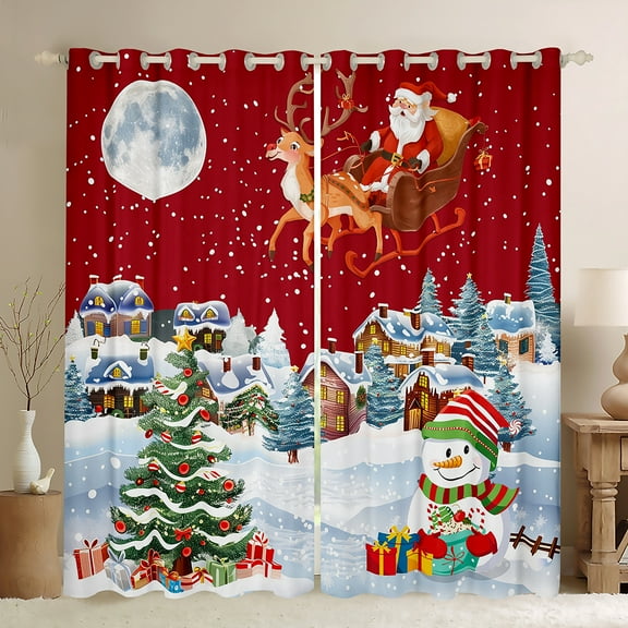 Castle Fairy Santa Claus Snowman Black Out Curtains for Preppy Children Teens,Merry Christmas Tree Curtains Pack Of 2 (42X63 Each),Xmas Festival Theme Bedroom Curtains,Microfiber Bedroom Decor