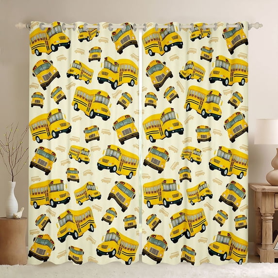 Castle Fairy School Bus Pattern Black Out Curtains for Kids, Yellow Art Curtains Pack of 2 (42x63 Each) for Bedroom, Yellow Black