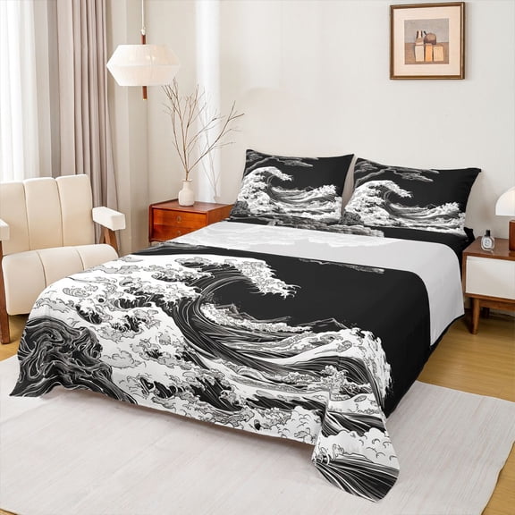 Castle Fairy Sea Waves Twin Sheet Sets for Boys Girls,Japanese Style Bedding