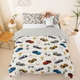 thumbnail image 1 of Castle Fairy Seamless Race Car Duvet Cover Set for Teens, Checkered Trophy Print Bedding Full for Boys Bedroom, Blue Red,Grey Reversible,3pcs,No Comforter, 1 of 6