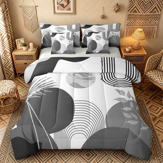 Castle Fairy Silver Glitter Bedding Comforter Set 7-Piece for Teens, Marble Texture King Bedding Sets, Gray and Black,Grey Reversible