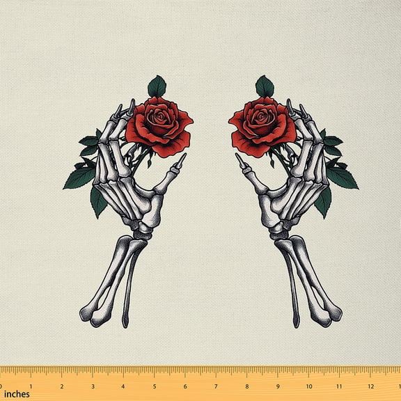 Castle Fairy Skeleton Fabric 3 Yards, Gothic Flower Rose Sewing Decor Fabric
