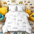 thumbnail image 1 of Castle Fairy Sketch Construction Truck Bedding Comforter Set 7 Pieces for Kids, Doodle Dig Print Full Bedding Set for Bedroom, Gray White,Grey Reversible, 1 of 7