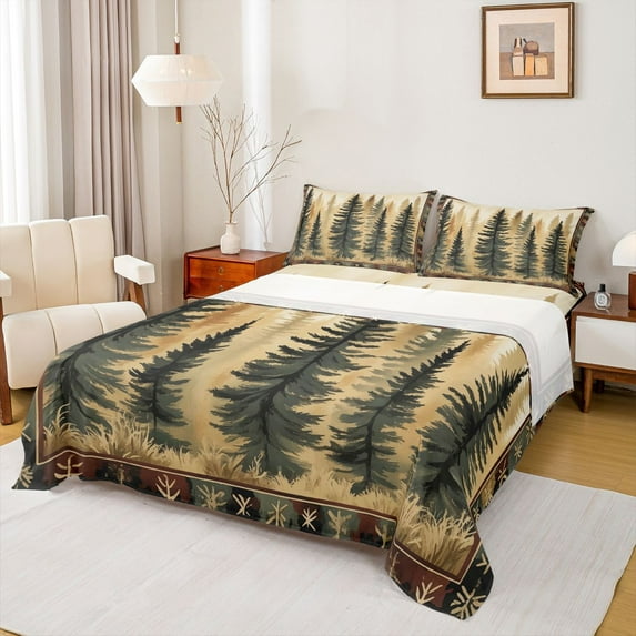 Castle Fairy Smoky Jungle Full Size Sheets 4-Piece for Kids Teens Adults,Retro Vintage Aesthetic Breathable Bed Sheets,Green Brown Lightweight Sheet Sets,Breathable Home Decor