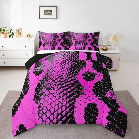 Castle Fairy Snake Print Queen Comforter Set,Abstract Animal Print Bedding Comforter Set