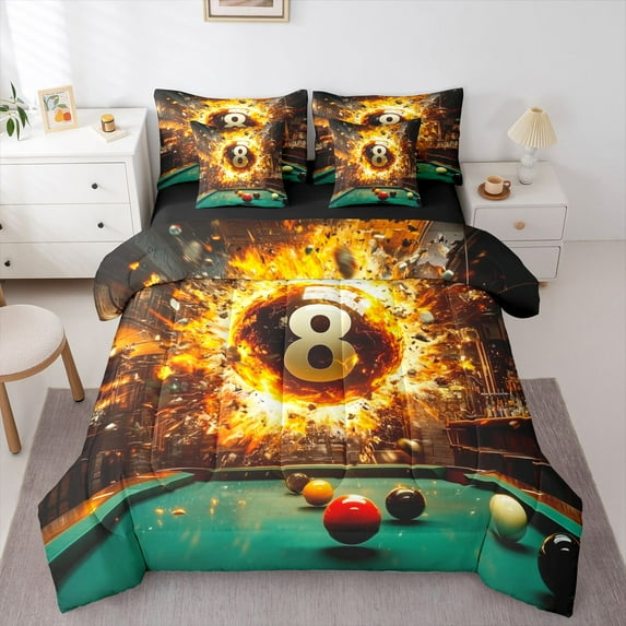 Castle Fairy Snooker Billiards Twin Bedding Sets,Abstract Ball Game Bedding Comforter Set