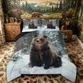 thumbnail image 1 of Castle Fairy Snow Wildlife Bear King Size Comforter Sets 3pcs,Frost Pine Forest Comforters King Size,Brown White Gray,Black Reversible,1 Comforter and 2 Pillowcases, 1 of 6