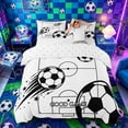 thumbnail image 1 of Castle Fairy Soccer Ball Game Bedding, Sport Stars Print Duvet Cover Full, White Black,3pcs,1 Duvet Cover and 2 Pillowcases, 1 of 6