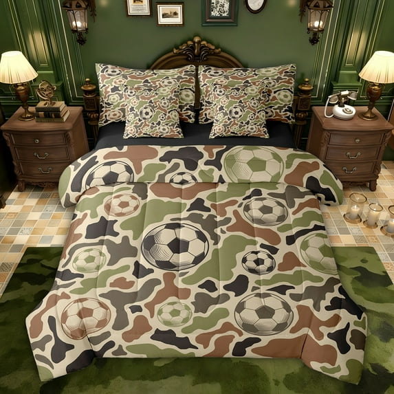 Castle Fairy Soccer Ball Gamer Twin Bedding Sets,Geometric Camo Bedding Comforter Set