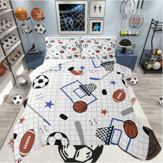 Castle Fairy Soccer Basketball Football 2pcs Bedding Comforter Set for Teenagers,Sport Theme Twin Comforter Sets,Ball Gamer Breathable Bedding Set,Super Cozy Room Decor