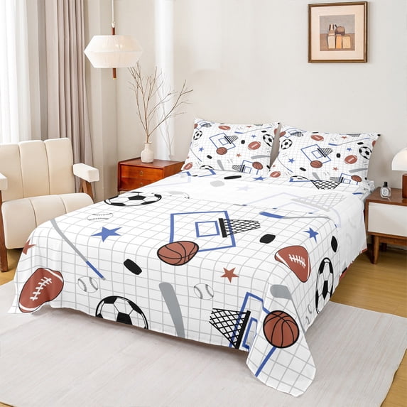 Castle Fairy Soccer Basketball Football 4pcs Bed Sheets for Teenagers,Sport Theme King Sheets,Ball Gamer Super Cozy Sheet Set,Super Cozy Room Decor