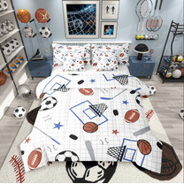 Castle Fairy Soccer Basketball Football 7-Piece Twin Bedding Sets for Teenagers,Sport Theme Bedding Comforter Set,Ball Gamer Breathable Sheet Sets,Super Cozy Room Decor