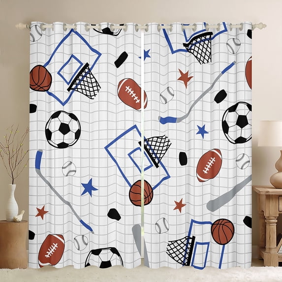 Castle Fairy Soccer Basketball Football Blackout Curtains Set of 2 (52x84 Each) for Teenagers,Sport Theme Window Curtains,Ball Gamer Curtains and Drapes,Super Cozy Room Decor