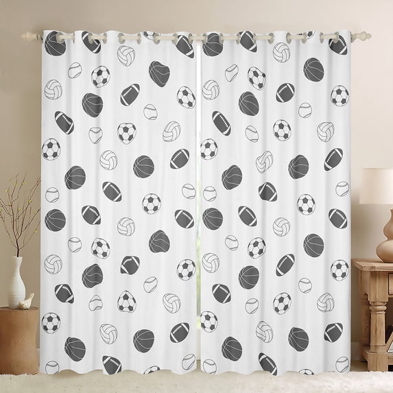 Castle Fairy Soccer Basketball Football Curtains Pack of 2 (42x84 Each),Sport Theme Curtains Blackout,Ball Gamer Bedroom Curtains,Super Cozy Gaming Room Decor