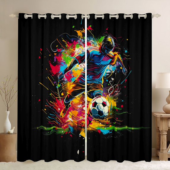 Castle Fairy Soccer Black Out Curtains,Ball Gamer Curtains Pack of 2 (42x63 Each)
