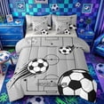thumbnail image 1 of Castle Fairy Soccer Court Queen Bedding 7pcs, Stars Ball Print Bedding Comforter Set Queen, Black Gray,Grey Reversible, 1 of 7