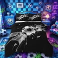thumbnail image 1 of Castle Fairy Soccer Print Full Size Comforter Sets 3-Piece, Abstract Grid Bedding Comforter Set, Black Gray,Black Reversible,1 Comforter and 2 Pillowcases, 1 of 6