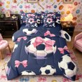 thumbnail image 1 of Castle Fairy Soccer Print Twin Bedding 7-Piece, Pink Ribbon Bow Bedding Comforter Set, Black Navy Blue,Navy Blue Reversible, 1 of 7
