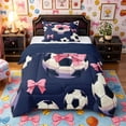 thumbnail image 1 of Castle Fairy Soccer Print Twin Comforter Sets 2pcs, Pink Ribbon Bow Bedding Set, Black Navy Blue,Navy Blue Reversible,1 Comforter and 1 Pillowcase, 1 of 6