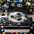 thumbnail image 1 of Castle Fairy Soccer Print Zipper Twin Comforter Sets with Fitted Sheet and 2 Pillowcases, Abstract Grid Zipper Bedding Set, Black Gray,4-Piece,Black Reversible, 1 of 6