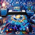 thumbnail image 1 of Castle Fairy Soccer Sport Twin Comforter Sets 2pcs, Futuristic Cubes Bedding Set, Blue Orange Black,Black Reversible,1 Comforter and 1 Pillowcase, 1 of 6