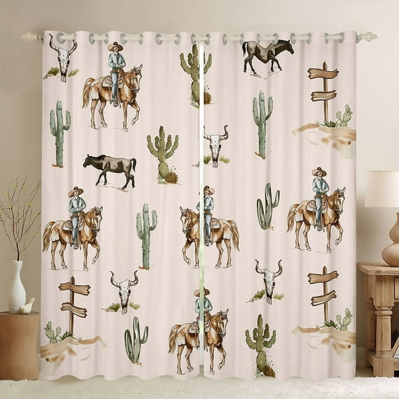 Castle Fairy Southwestern Cowboy Curtains Pack of 2 (42x84 Each) for Kids Teens Adults,Botanical Cactus Curtains Blackout,Western Theme Bull Skull Bedroom Curtains,Ultra Soft Home Decor