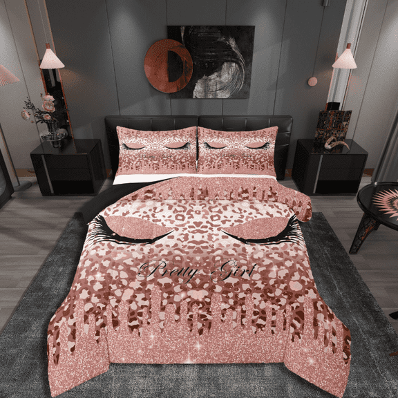 Castle Fairy Sparkling Eyelash 2pcs Bedding Comforter Set,Bling Splash Sequin Twin Comforter Sets,Dreamy Princess Breathable Bedding Set,Microfiber Girls Bedroom Decor,Reversible