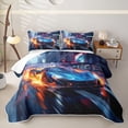 thumbnail image 1 of Castle Fairy Speeding Sports Car Twin Quilt Set for Boys,Fire Trail Twin Coverlet Set,Black and Red, 1 of 7
