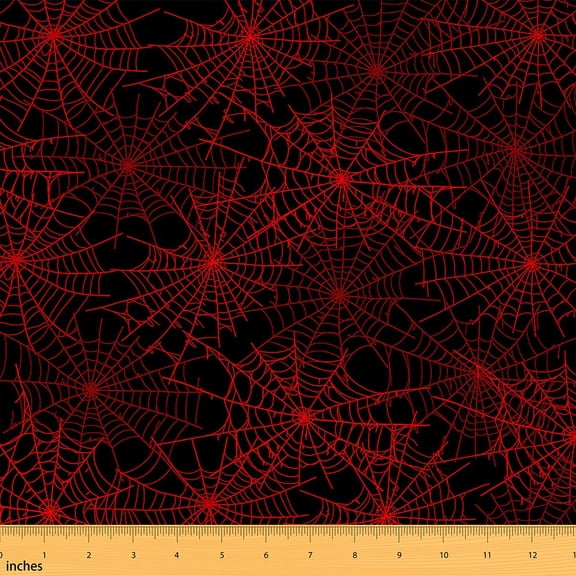 Castle Fairy Spider Web Fabric by the Yard 5 Yards for Teens,Black Red Fabric for Sewing,Gothic Style Home Decor Fabric by the Yard,Super Cozy Room Decor