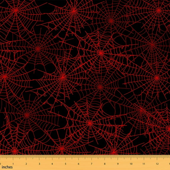 Castle Fairy Spider Web Fabric by the Yard 2 Yards for Teens,Black Red Room Decor Fabric by the Yard,Gothic Style Sewing Fabric,Super Cozy Room Decor