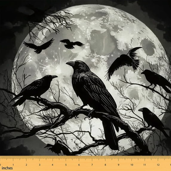 Castle Fairy Spooky Crow Fabric by the Yard 1 Yard,Happy Halloween Home Decor Fabric by the Yard,Tree Branches Room Decor Fabric by the Yard,Breathable Home Decor
