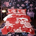thumbnail image 1 of Castle Fairy Spooky Crowned Skull Twin Quilt Set,Boho Rose Bloom Twin Coverlet Set,Scarlet White, 1 of 7