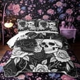 thumbnail image 1 of Castle Fairy Spooky Rose Bloom Twin Quilt Set,Boho Crowned Skull Twin Coverlet Set,Black White, 1 of 7
