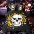 thumbnail image 1 of Castle Fairy Spooky Sketch Skull Queen Bedding 7pcs,Boho Floral Rose Bedding Comforter Set Queen,Yellow Black,Black Reversible, 1 of 7