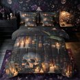 thumbnail image 1 of Castle Fairy Spooky Skull Dragon Queen Bedding 7pcs,Halloween Vintage Bookshelf Print Bedding Comforter Set Queen,Teal Brown Black,Black Reversible, 1 of 7