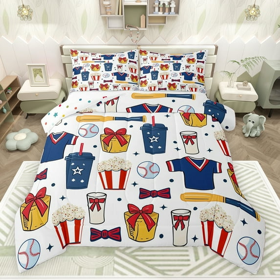 Castle Fairy Sport Baseball 3 Pieces Queen Comforter Set for Boys Girls,Kawaii Red Bow Knot Ultra Soft Bedding Sets,Ball Gamer Bedding Comforter Set Breathable,Super Cozy Room Decor,Reversible