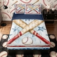 thumbnail image 1 of Castle Fairy Sport Baseball Bat Zipper Twin Comforter Sets with Fitted Sheet and 2 Pillowcases, Vintage Stars Print Zipper Bedding Set, Red Blue White,4-Piece,Navy Blue Reversible, 1 of 6