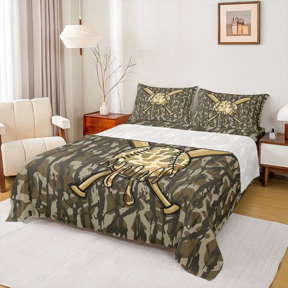 Castle Fairy Sport Baseball Bed Sheets,Vintage Camouflage King Sheets