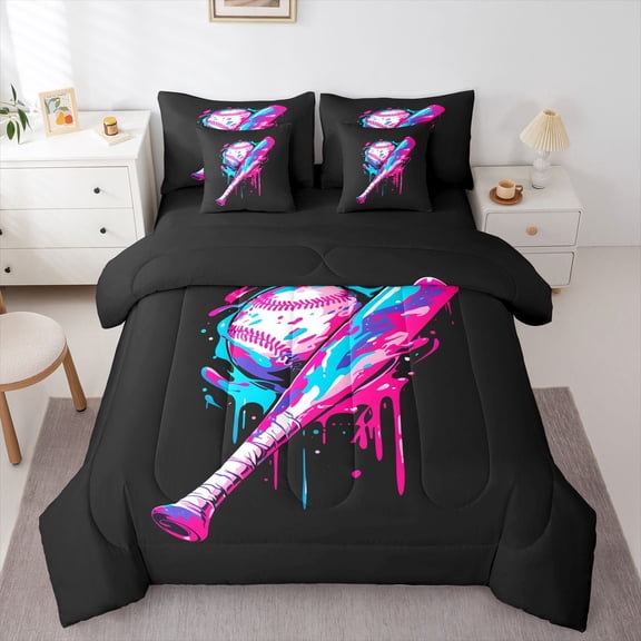 Castle Fairy Sport Baseball Bedding Comforter Set,Ball Gamer Full Bedding Set