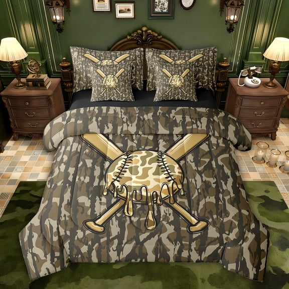 Castle Fairy Sport Baseball Bedding Comforter Set,Vintage Camouflage Full Bedding Set