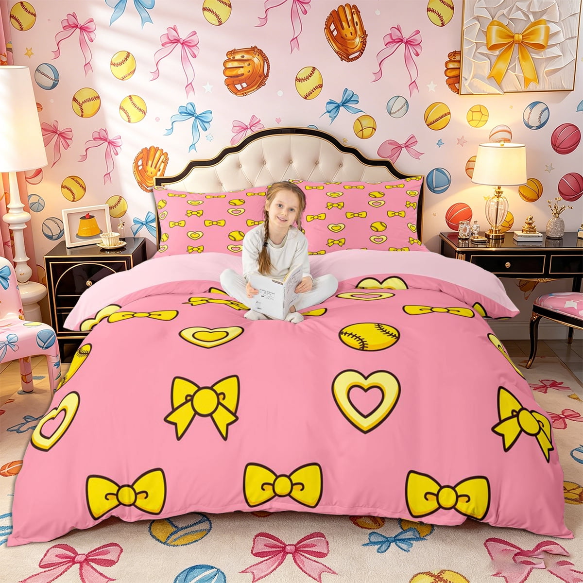 Castle Fairy Sport Baseball Bedding, Kawaii Bow Heart Pattern Duvet ...