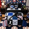 thumbnail image 1 of Castle Fairy Sport Baseball Collage Twin Comforter Sets 2pcs, Geometric Plaid Bedding Set, Navy Red Black,Black Reversible,1 Comforter and 1 Pillowcase, 1 of 6