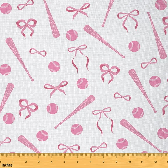 Castle Fairy Sport Baseball Fabric by the Yard 1 Yard for Teens,Pink Bow Home Decor Fabric by the Yard,Ball Gamer Room Decor Fabric by the Yard,Super Cozy Room Decor