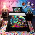 thumbnail image 1 of Castle Fairy Sport Baseball Gamer Twin Sheets 3pcs, Neon Ice Cream Drip Bedding, Black Green Yellow,1 Fitted Sheet, 1 Flat Sheet and 1 Pillowcase, 1 of 6