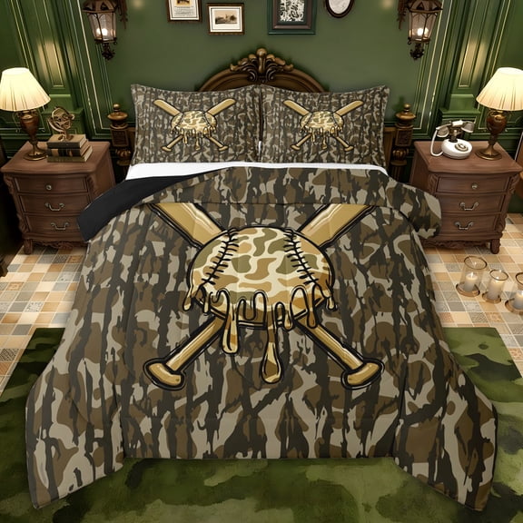 Castle Fairy Sport Baseball Queen Comforter Set,Vintage Camouflage Bedding Comforter Set